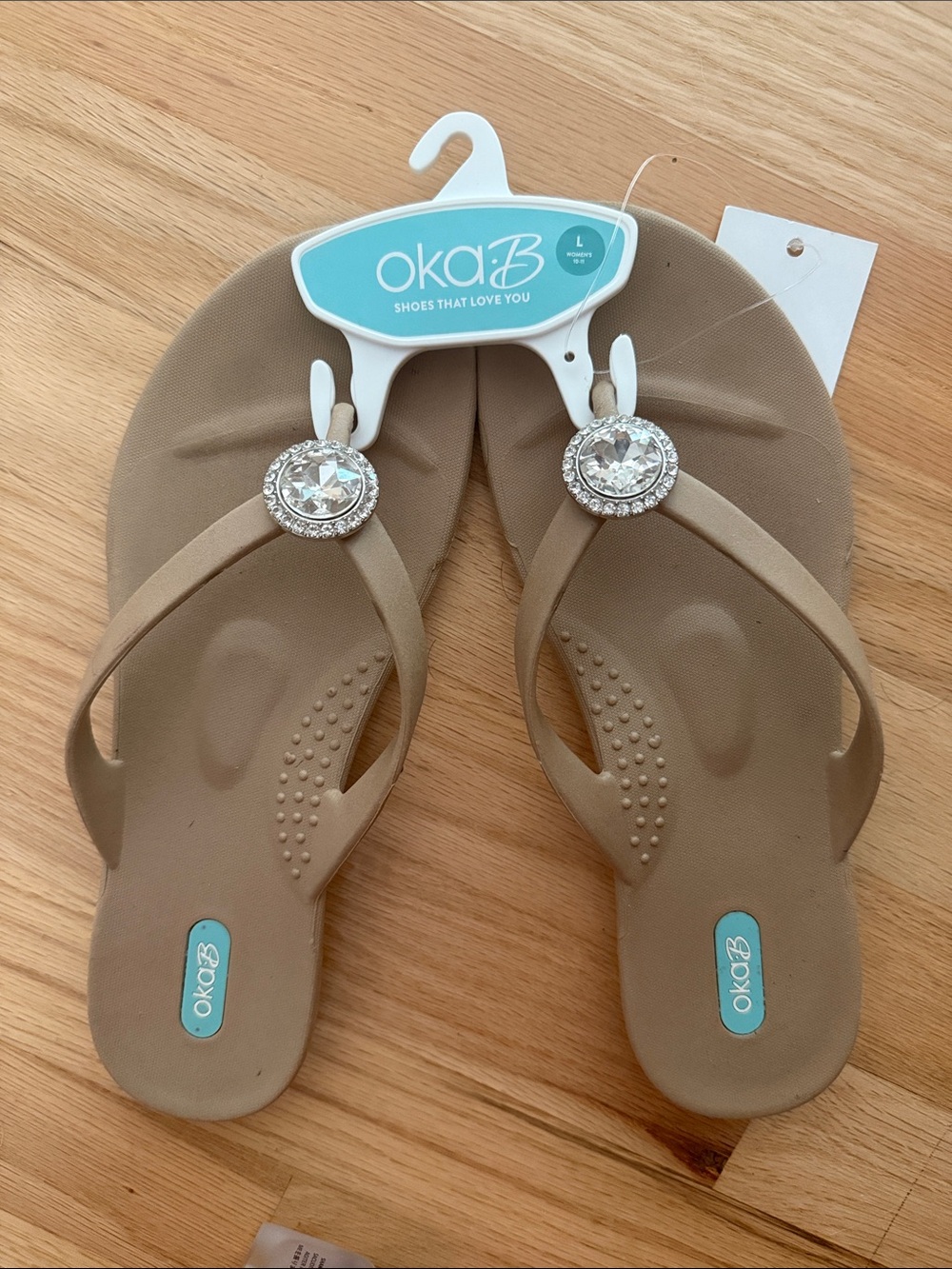 OKA b. Taupe Jewel-Embellished Thong Sandals